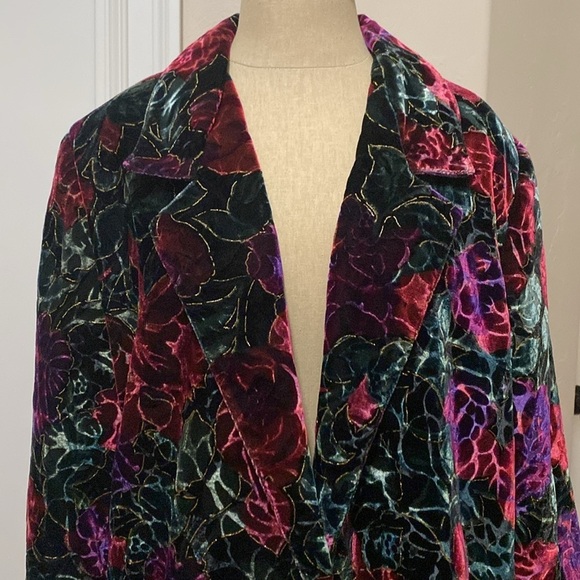 VTG Three Flags Velvet Floral Blazer Jacket Womens 10 Oversized Dark Romantic - Picture 3 of 9